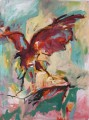 Roter Vogel vor ockerfarbenem Akt - Acryl auf Leinwand 108 x 80 - 2004