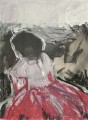Das rote Kleid (Übermalung) - Acryl / Ölfarbe auf Papier 25 x 18 - 2004