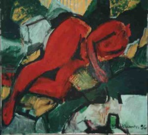 Akt auf grünen Kissen  - 1996 - Acryl auf Leinwand 96 x 83