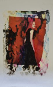 Das kleine Schwarze Glasfarbe/Tusche/Collage hinter Glas, 52 x 31,5 cm, 2020